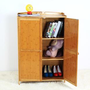 隆安 楠竹厨房置物架微波炉柜子带门储物柜收纳柜烤箱架储物架子