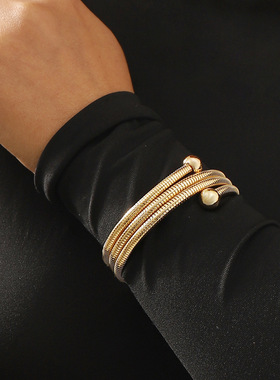欧美跨境时尚简约流行街拍高端手镯 个性创意几何合金设计感手圈