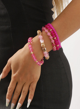 欧美波西米亚度假风米珠手串 时尚ins设计感撞色叠戴高端手链套装