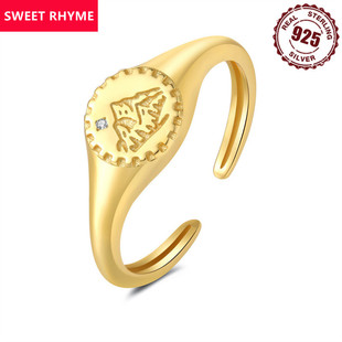 欧美跨境爆款S925纯银个性轻奢高级感印章山峰开口戒指可调节指环