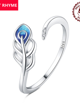 跨境现货爆款S925纯银蓝色羽毛开