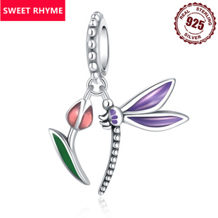 跨境直供货源S925纯银郁金香蜻蜓吊坠DIY项链手链饰品配件挂件女
