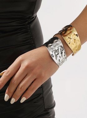 跨境金属风褶皱几何不规则开口手