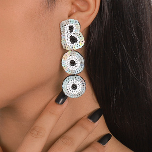 欧美朋克暗黑风米珠耳环 手工耳坠首饰女 BOO万圣鬼节亮片字母个性