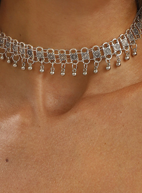 跨境创意小锁圆珠双层choker颈链