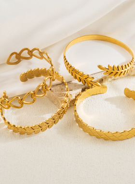 不锈钢18K跨境时尚轻奢手镯镂空