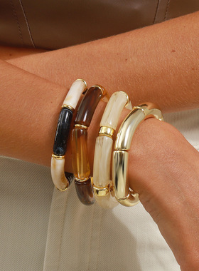 跨境饰品小众树脂竹节弹力手链简