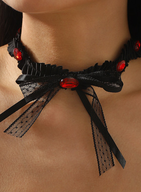 暗黑系蕾丝蝴蝶结项链choker颈链
