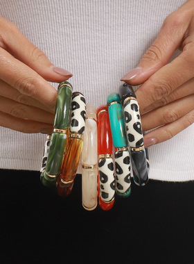 跨境几何树脂彩色晕染手环豹纹个