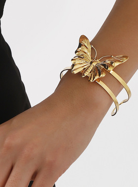 跨境新款创意精致小动物金属金色立体蝴蝶女士双层开口高端手镯