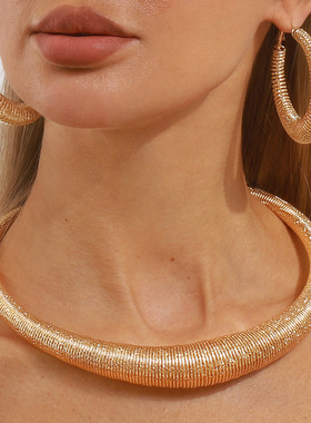 简约个性几何环形弹簧耳环项链大