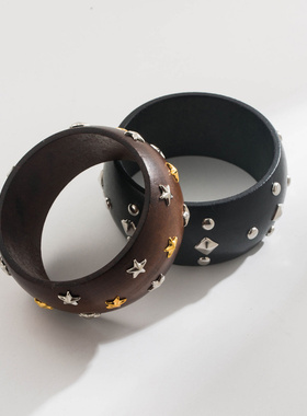 秋冬高级感几何木质铆钉星星手镯