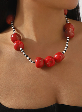 ZA跨境简约优雅时尚树脂樱桃串珠