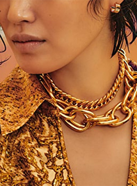 N7959欧美几何夸张项链粗链条夜