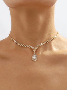 跨境精致爪链水滴钻项链轻奢浪漫