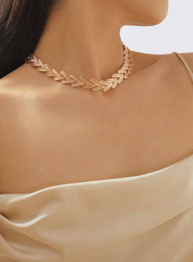 跨境复古巴洛克型项链 中古款简约金属感锁骨链女饰品配饰配饰品