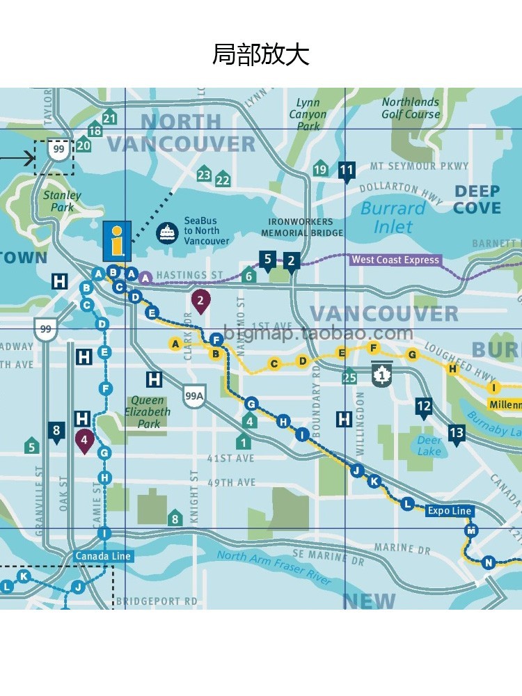 温哥华轨道地图英文版 Vancouver Metro 留学旅行社装饰画