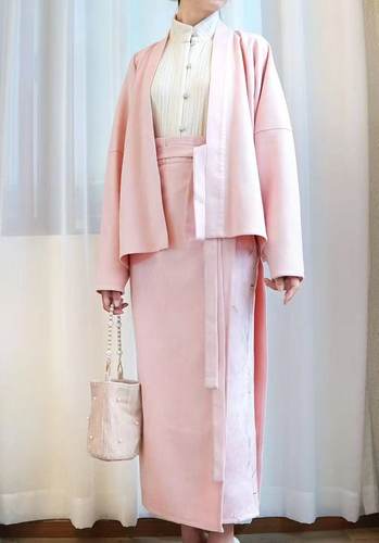 暮君归麂皮绒撞色印花宋制窄摆旋裙粉色黄绿色拼色款