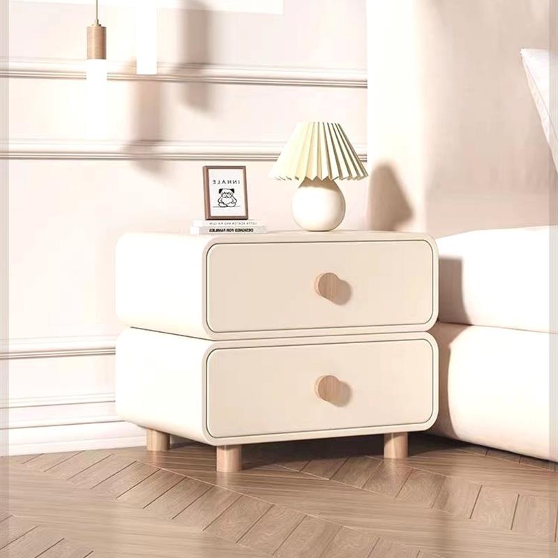 奶油风轻奢床头柜卧室家用现代简约实木小型床边柜极简收纳柜新款