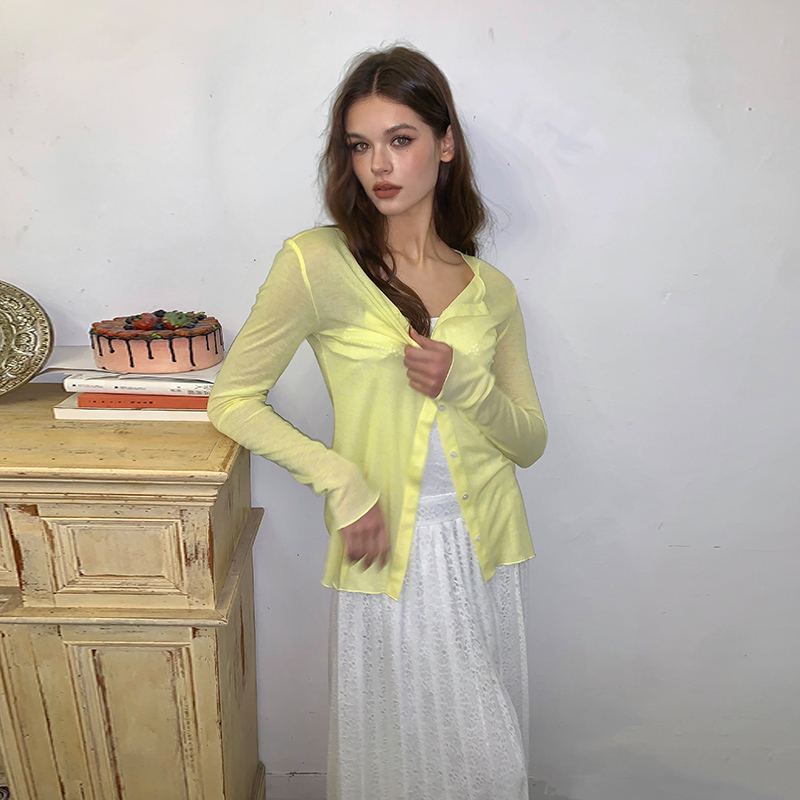 针织开衫披肩淡鹅黄防晒开衫