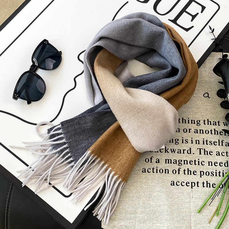 澳洲100%纯羊毛围巾女秋冬款彩色渐变保暖加厚wool围脖送朋友礼物