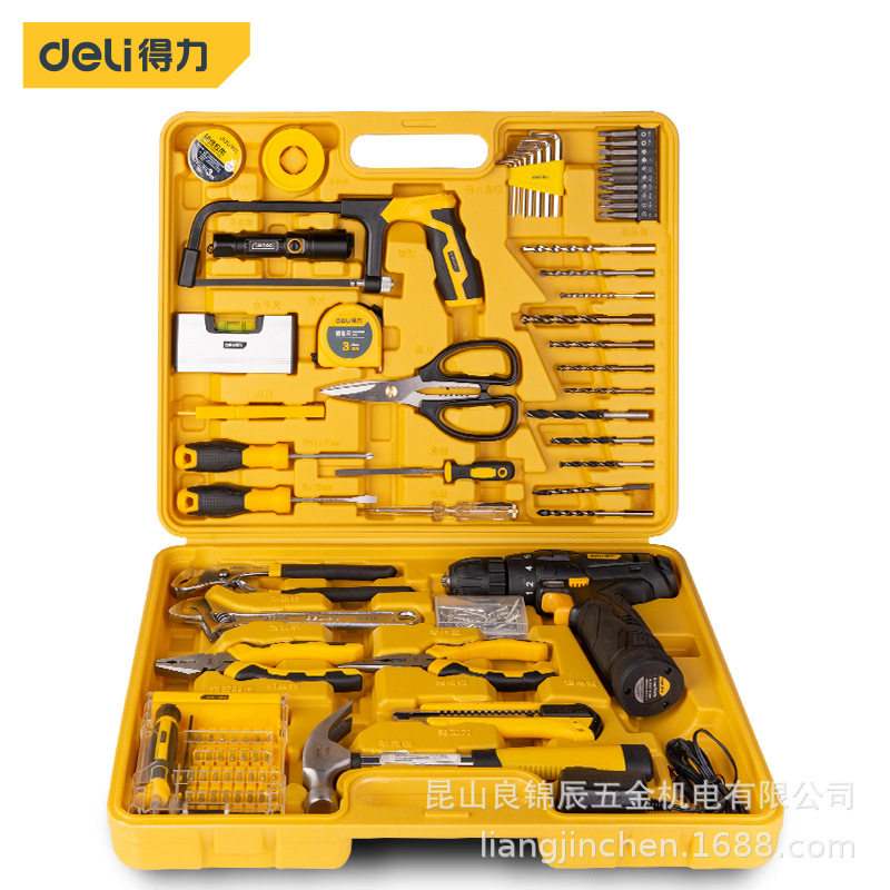 得力工具 85件日常家用综合维修锂电池手电钻套装工具箱 DL1085L