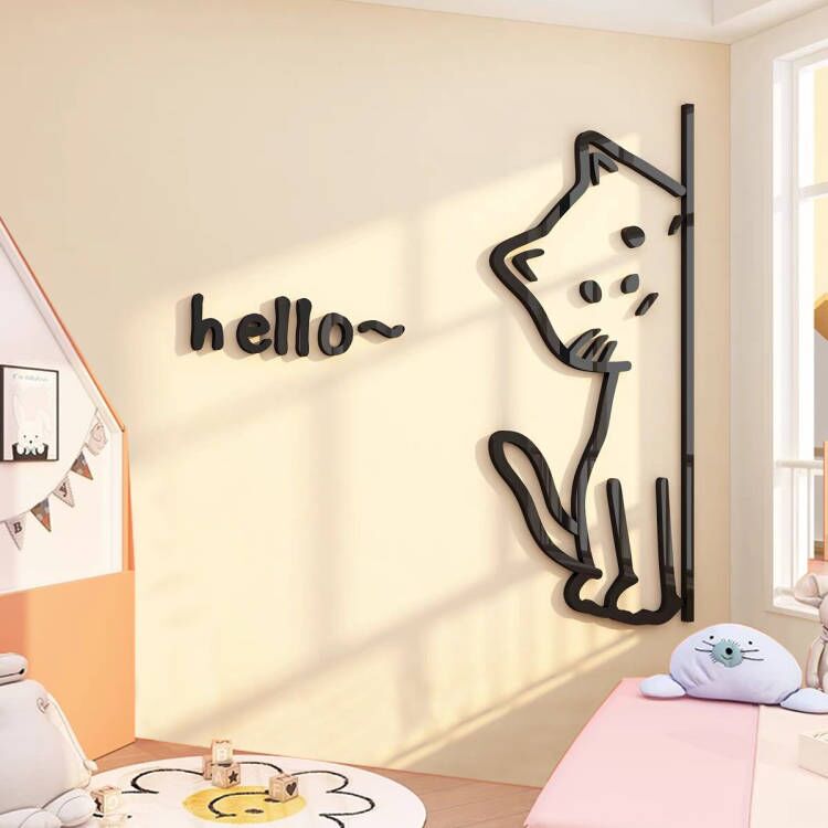 网红公仔玄关猫舍房间装饰墙贴布置墙面壁贴画卧室床头高级感互动图片