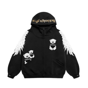 外套 拉链开衫 MW101071092 宽松情侣款 重工植绒小熊翅膀连帽卫衣