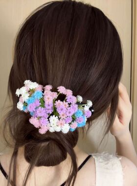 刘亦菲晚宴同款发饰满天星仿真花头饰发夹古堡公主油画感礼服头花