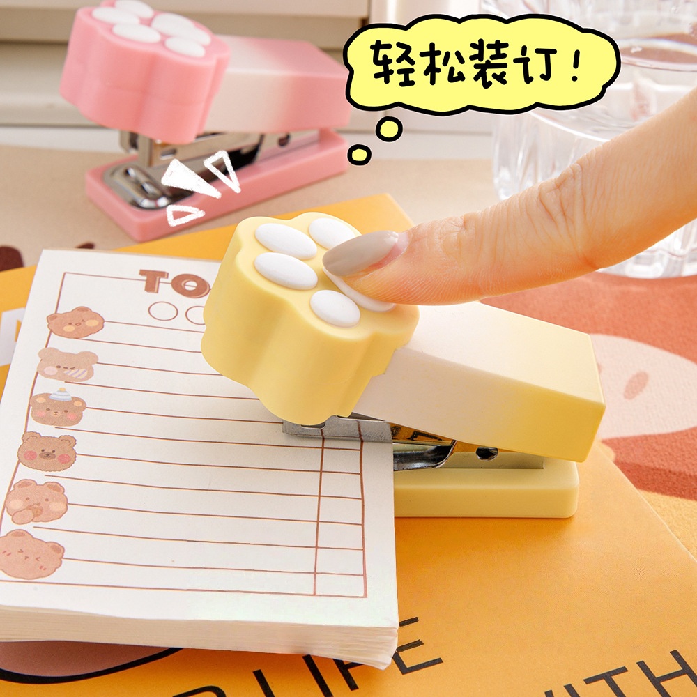 猫爪迷你订书机可爱卡通高颜值开学好物小订书机学生办公用订书机