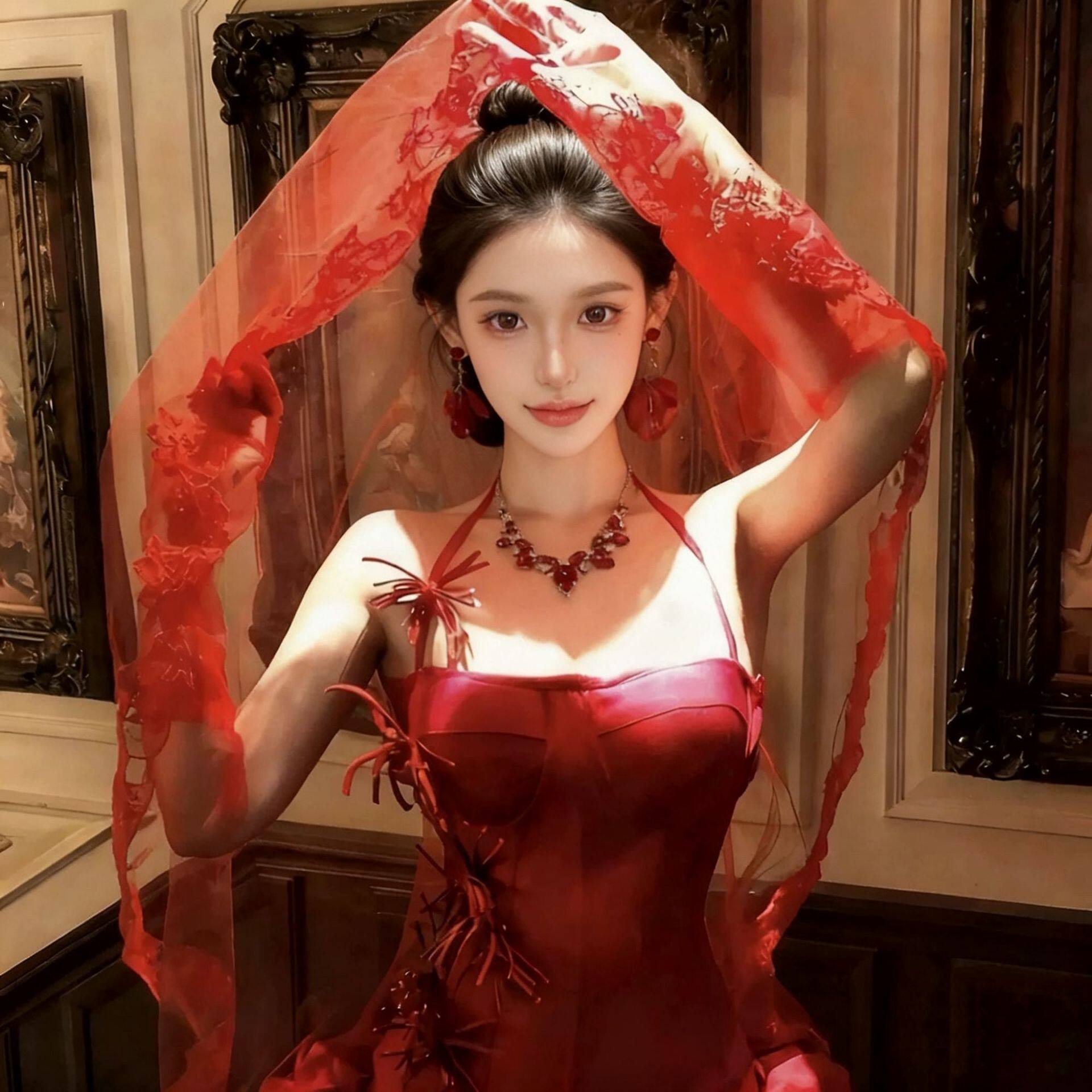 红色蕾丝花边头纱cos鬼新娘洛丽塔lolita花嫁结婚拍照道具头饰女