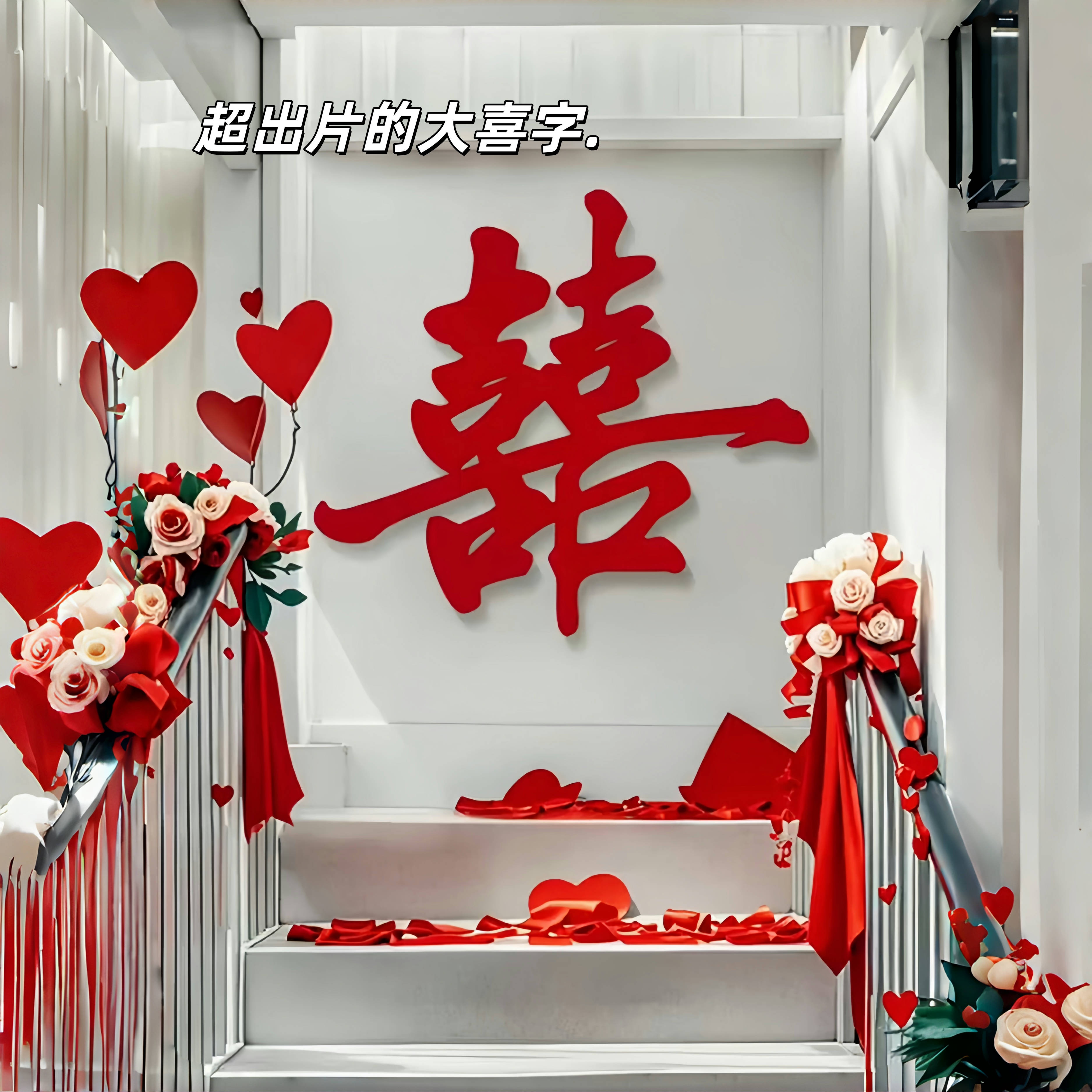 结婚大红喜字贴新房布置婚房装饰喜字拉花挂饰客厅背景墙婚礼用品