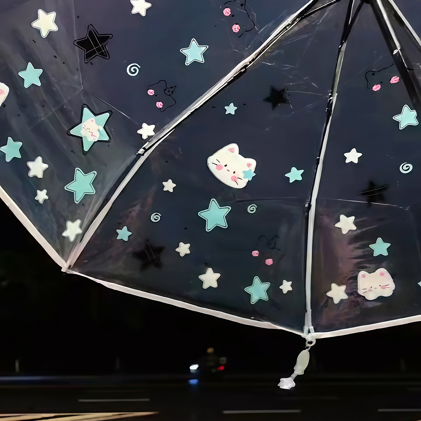 薄荷绿小猫咪透明雨伞女防晒防雨带挂件创意个性自动雨伞2026新款