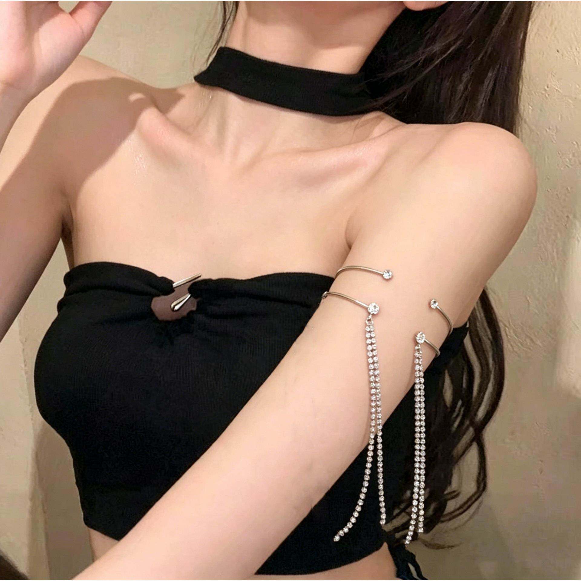 小众银色双层流苏开口臂环