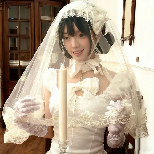 白色蕾丝花边万圣节COS新娘头纱