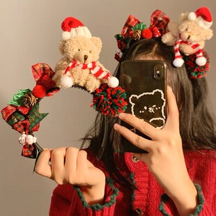 圣诞头饰可爱小熊发箍女防滑带齿红色新年头箍发卡拍照道具礼物