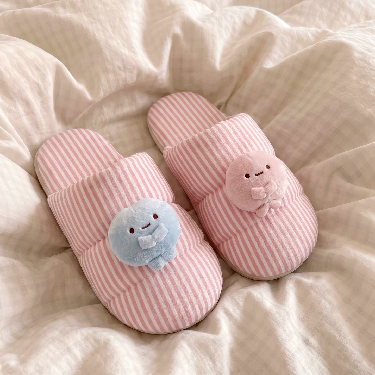 冬季女款条纹包头棉拖防滑保暖