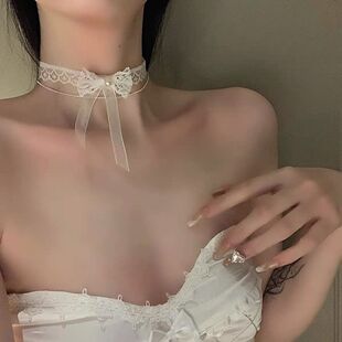 禁欲系蝴蝶结白色蕾丝项圈女颈带脖子配饰颈链高级感禁欲系项链绳