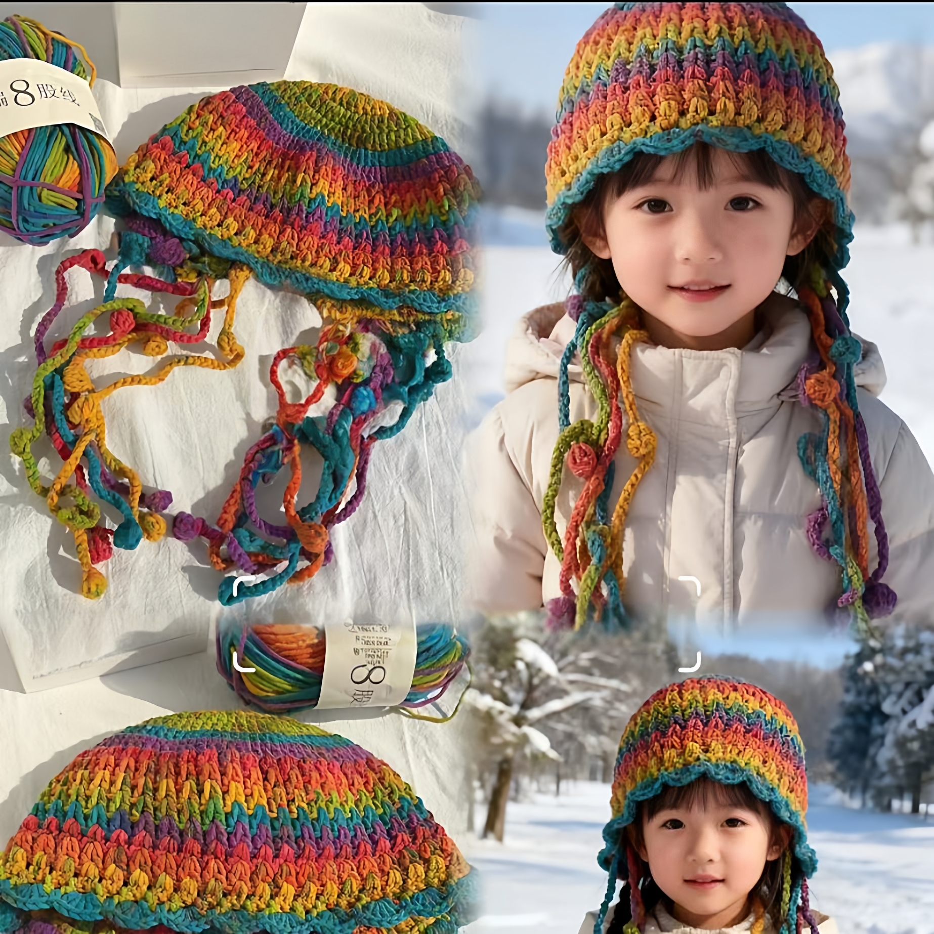 手编八股牛奶棉段染精灵帽线团