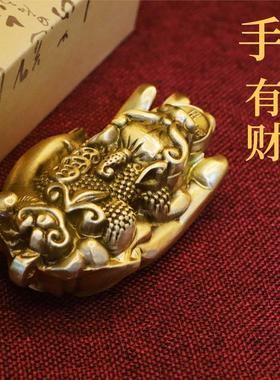 黄铜实心雕刻手把件佛挂貔