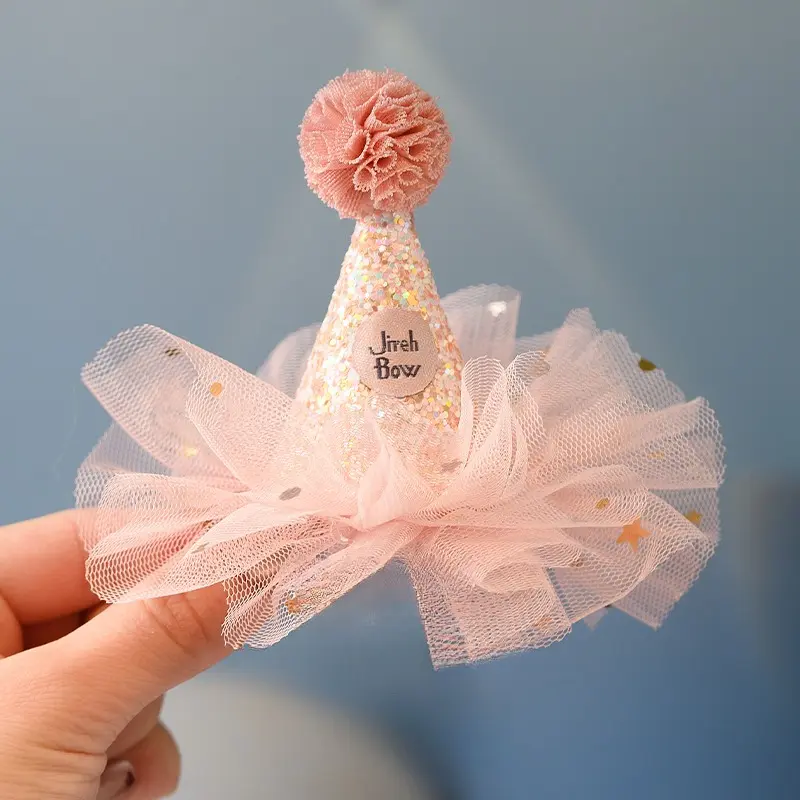 婴儿生日头饰帽子女宝宝周岁公主夹子儿童发卡不伤发女童发夹发饰