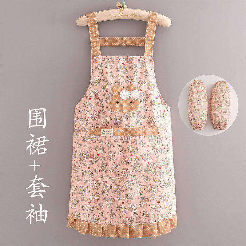 夏天穿透气围裙袖套两件套2021新款网红全棉帆布薄款工作服上班女