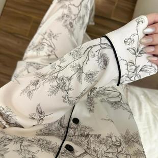 冰丝睡衣女春秋款长袖长裤国风水墨画高级感丝绸凉感家居服套装夏