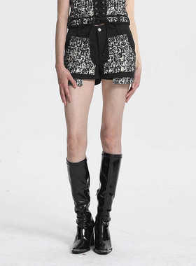 Linyi Li明星同款秋冬黑白羊毛裤子女冬牛仔毛呢短裤牛仔裤加厚绒