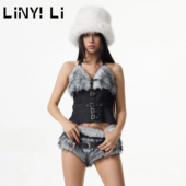 辣妹皮草上衣抹胸女 Li吊带背心冬新款 曾雪瑶胡静怡同款 Linyi