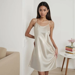 缎面家居服女士夏季 性感宽松仿真丝绸吊带背心裙子跨境 薄款