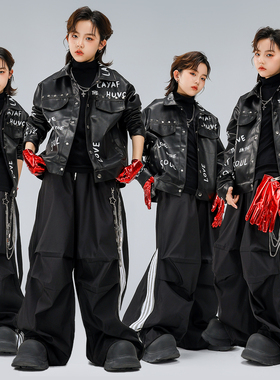 儿童街舞潮服hiphop男孩潮酷时髦男童嘻哈风夹克元旦演出服装炸街