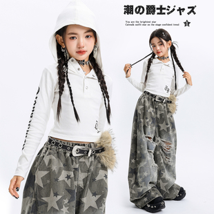 女童爵士舞演出服元 旦潮酷时髦少儿jazz练功服女孩酷帅舞蹈表演服