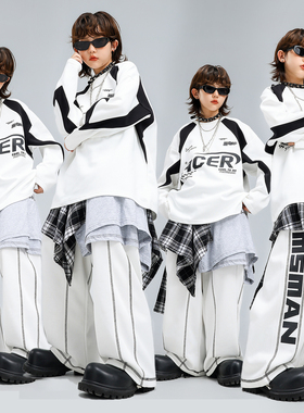 街舞儿童潮服嘻哈风男童机车卫衣女童酷帅少儿hiphop街舞演出服秋