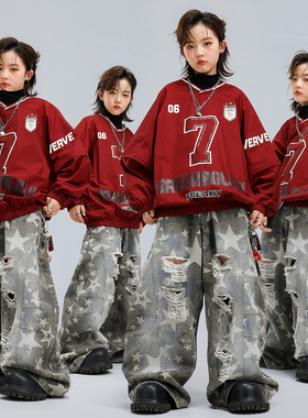 少儿街舞服装嘻哈风hiphop宽松套装男童女童秋季街舞潮服表演出服